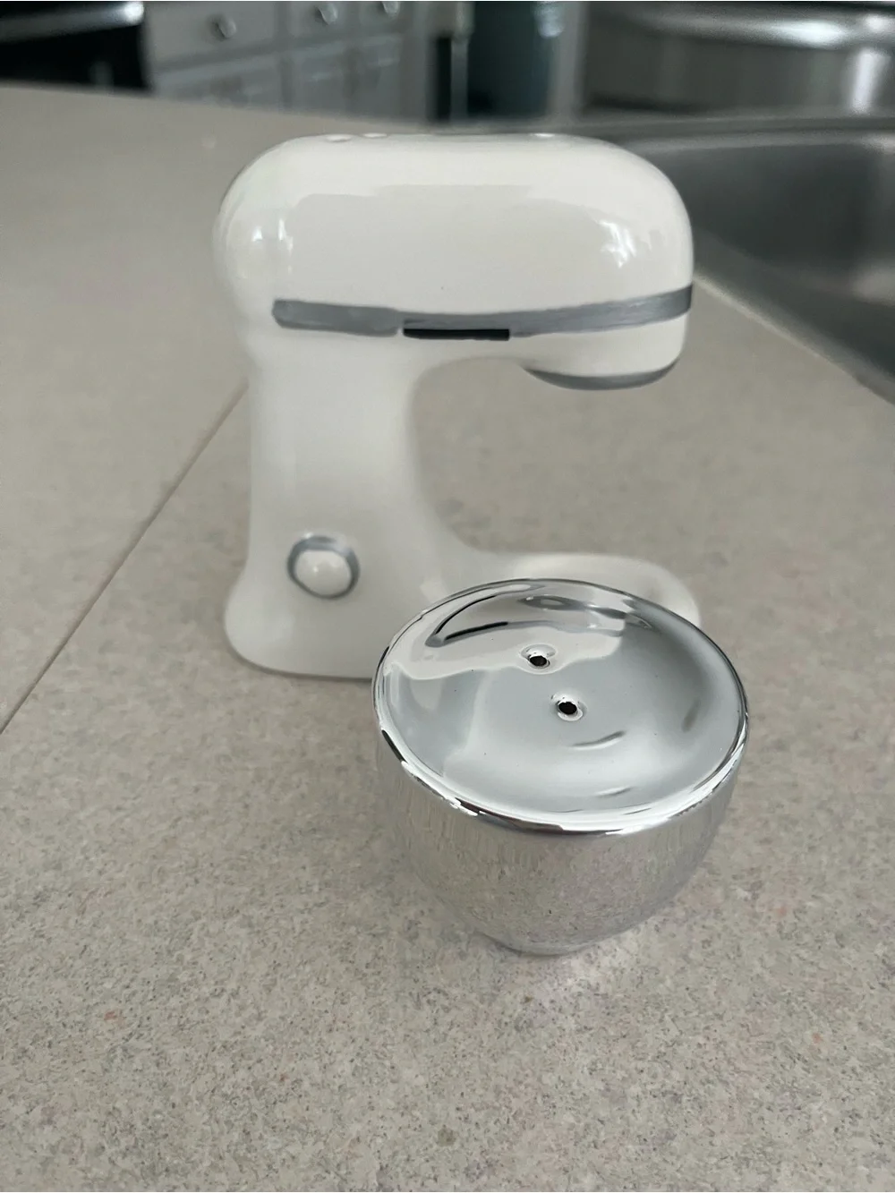Cracker Barrel White and Silver Mixer-Shaped Salt & Pepper Shakers